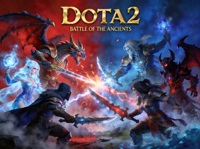 DOTA2游戏封面展示天辉与夜魇阵营激烈对抗画面