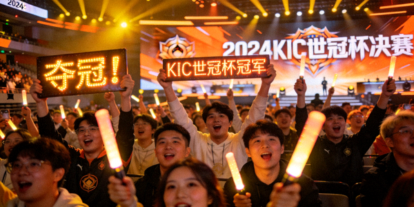 王者荣耀KIC世冠杯决赛现场观众欢呼庆祝夺冠瞬间